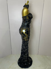 Alana sparkly pearl sequin backless floor-length evening dress with shimmering details.