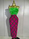 Envious Designs Reese sexy green feather strapless color block plaid bodycon midi bandage dress for birthday and cocktail party styling