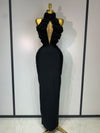 Alana Black Halter Hollow Out Flower Bodycon Bandage Dress with backless design, floral cutouts, and slim fit.