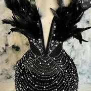 Mini Feathers Cocktail Rhinestone Birthday Party Dress