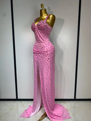 Sasha sparkly pink crystal maxi long evening gown for luxury birthdays, parties, and weddings.