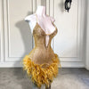 Halter Sparkly Beaded Crystals Birthday Dress with Golden Feathers