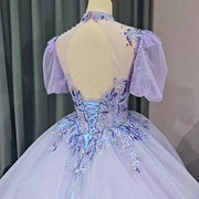 Embroidery High Neck Quinceañera Dress