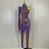 Leonna Purple Diamond Tassel One Shoulder Mesh Jumpsuit