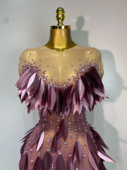 Olive sexy sheer mesh diamond luxury bodycon birthday dress