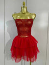 Laura Sparkly Red Rhinestone Strapless Mesh Mini Dress for Women