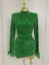 Ghee shiny green sequin long sleeve bodycon birthday dress with matching gloves for party and evening events