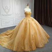 Gold Beading Quinceanera Dress