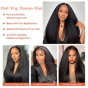 30 inch 3 in 1 half kinky straight human hair wig with drawstring seamless flip, 250% density, glueless and silk-free wear and go wig.