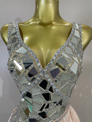 Anastacia sparkly diamond mirror sleeveless mesh see-through mini dress for evening and birthday party styling