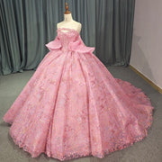 Pink 3D Flower Appliqués Quinceañera Dress