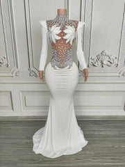 Selene sparkly rhinestone pearl floor-length prom dress elegant mesh gown.