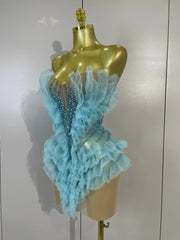 Envious Designs Angela sexy strapless mesh ruffled see-through mini dress for birthday and cocktail party styling