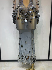 Envious Designs Aubrey sexy long sleeve sequin diamond maxi long dress for evening gala styling