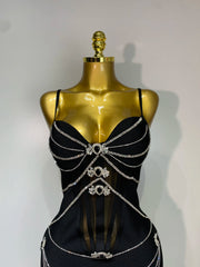 Samantha sexy sparkly beaded spaghetti strap bodycon bandage dress