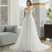 Scoop Illusion Button Ball Gown Wedding Dress