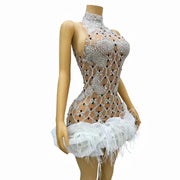 Teyana handmade shining rhinestone pearl feather lace prom gown for women.