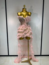 Shannon Sexy Strapless Pink Diamonds Ruffled Mesh See Through Birthday Dress