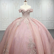 Pink Embroidered Quinceañera Gown