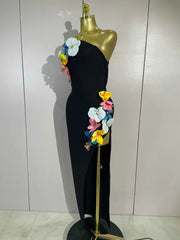 Ness 3D flower backless side slit bodycon bandage gown for women. Elegant party dress for prom, birthdays, and evening events.