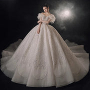 Sequin Organza Feathers Wedding Dress