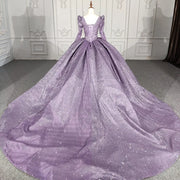 Purple V-neck Lace Quinceanera Dress