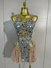 Alice colorful rhinestone mirror mesh mini dress with a sheer bodycon silhouette for a glamorous party look