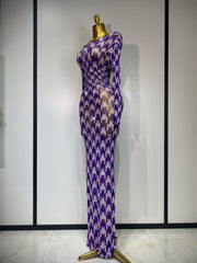 Denise sparkly rhinestone mesh see-through dress, stretchy women’s party and nightclub outfit.