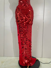 Mermaid satin wedding dress with deep V neckline and detachable train