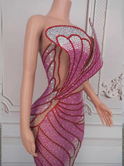 Ness strapless hot stamping elastic bodycon dress – shiny wrapped chest party outfit for women.