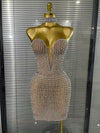 Mea crystal mesh halter off shoulder bodycon mini dress for women. Sparkly party outfit for birthdays and evening events.