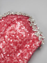 Lyra strapless backless maxi dress with diamond sequins, styled for formal events and high-glamour occasions.