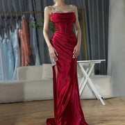 2025 Spaghetti Strap Satin Evening Dress with High Slit