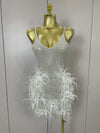 Simone sparkling diamond feather halter sequin mini dress for nightclub and birthday styling