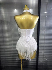 Natalia sexy halter backless beaded sequin tassel bodysuit for nightclub and birthday party styling