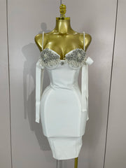 Ivana diamond beaded halter bodycon bandage dress for women’s evening parties, birthdays, or club events.