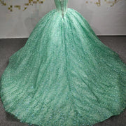 Scalloped Train Beaded Princess Quinceañera Gown