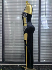 Jenn black sleeveless velvet bodycon maxi dress with sparkling crystal strap details