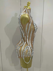 Lani Sparkly Rhinestone Chain Transparent Sleeveless Bodysuit