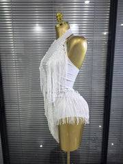 Natalia sexy halter backless beaded sequin tassel bodysuit for nightclub and birthday party styling