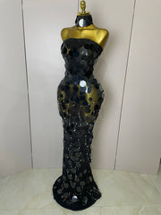 Alana sparkly pearl sequin backless floor-length evening dress with shimmering details.