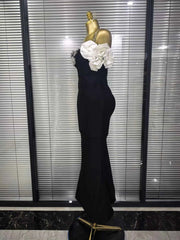 Janella Strapless Floral Rhinestone Bodycon Bandage Maxi Dress