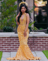 Luxury Halter Rhinestone Sparkly Gold Prom Dresses Luxury