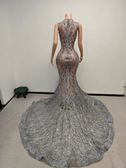 Thea Black Alluring Sequin and Feather Deep V Mermaid Gown- Ready to Ship