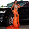2025 Florals Crystals Orange Mermaid Evening Prom Dress