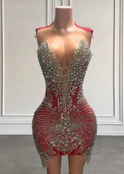 Luxury Rhinestones Sheer Neck Sparkly Crystal Birthday Dress 2025