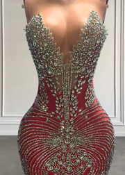 Luxury Rhinestones Sheer Neck Sparkly Crystal Birthday Dress 2025