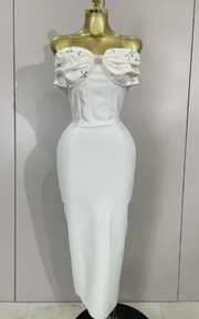 Kehlani Off The Shoulder Beading Long Bodycon Bandage Dress