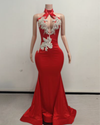 Imani elegant red mermaid prom dress with floor-length fitted design and bold red color.