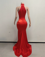 Imani elegant red mermaid prom dress with floor-length fitted design and bold red color.
